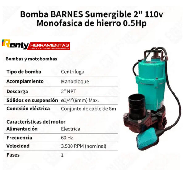 Alquiler Bomba Sumergible 2″ BARNES E0926-110v