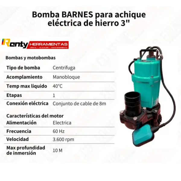 Alquiler Bomba Sumergible 3″ BARNES E0928 110v