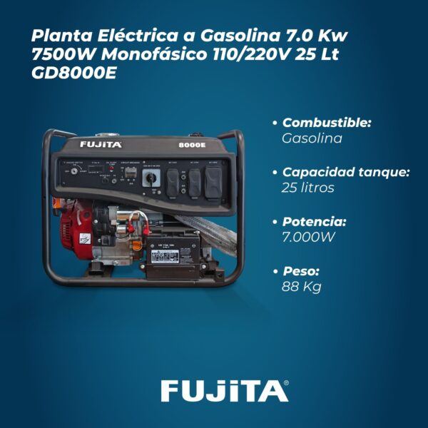 Planta Eléctrica Gasolina 7500W monofásico 110/220V 25 Lt GD8000E